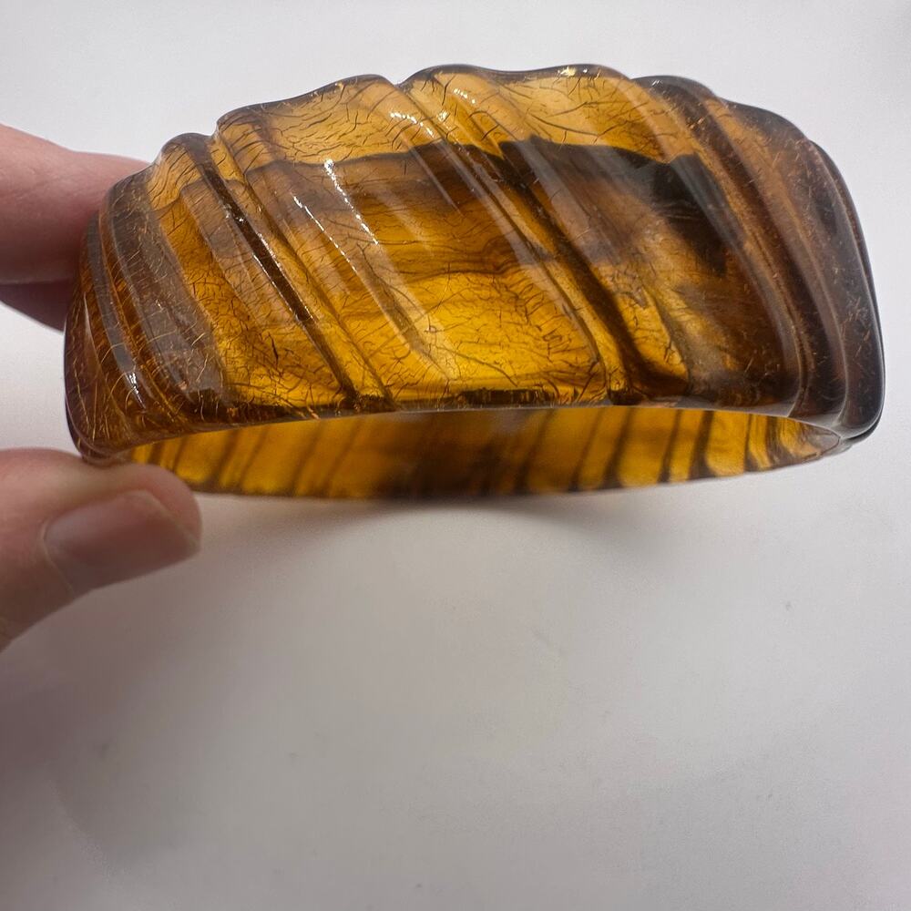 Root Beer Lucite Bangle Bracelet Retro Vintage Unique Smoky Swirl Brown  * flaw